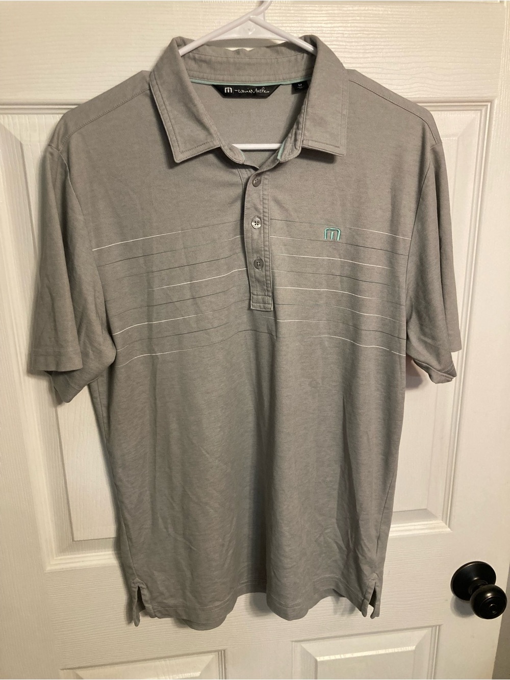 Travis Mathew Gray Polo with Teal Accent